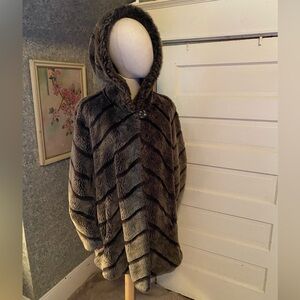 Vintage Mar-Lo faux fur winter coat plush dark chocolate brown dressy sz Large